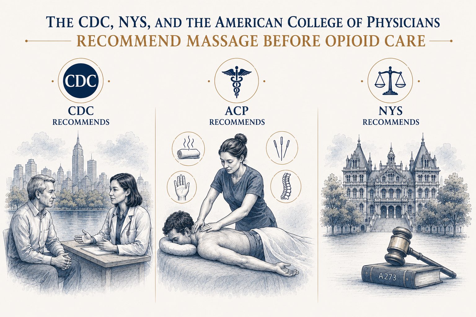 The CDC, NYS, and the American College of Physicians recommend massage before opioid care