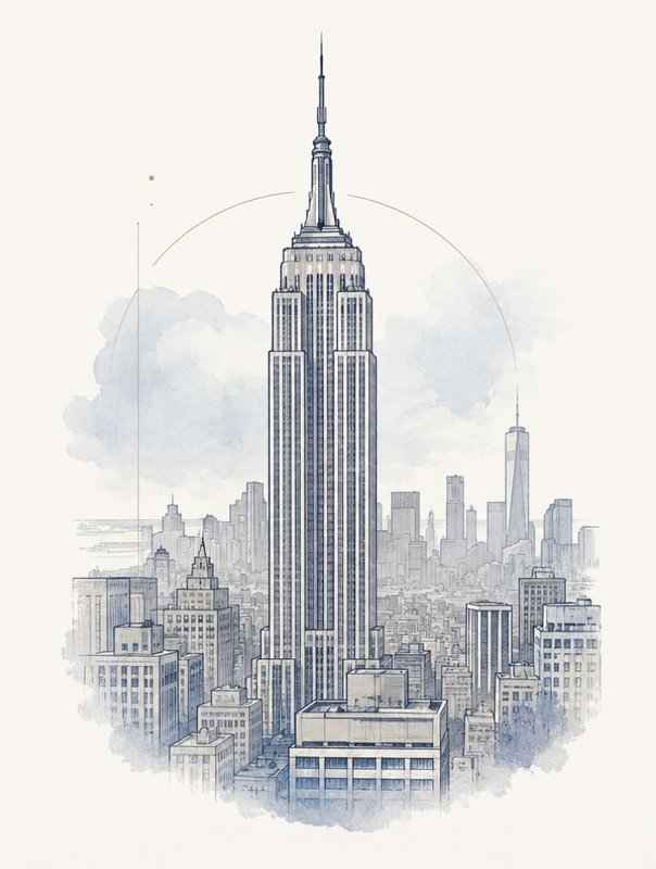 Empire State Building illustration near Body Mechanics 34th Street massage therapy location in Midtown Manhattan