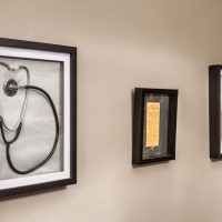 stethoscopes on the wall in the sports room